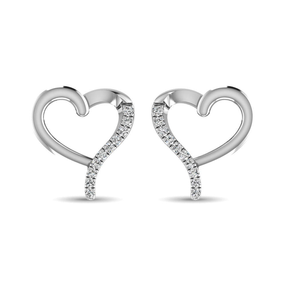 10K White Gold 1/20 Ct.Tw.Diamond Heart Earrings