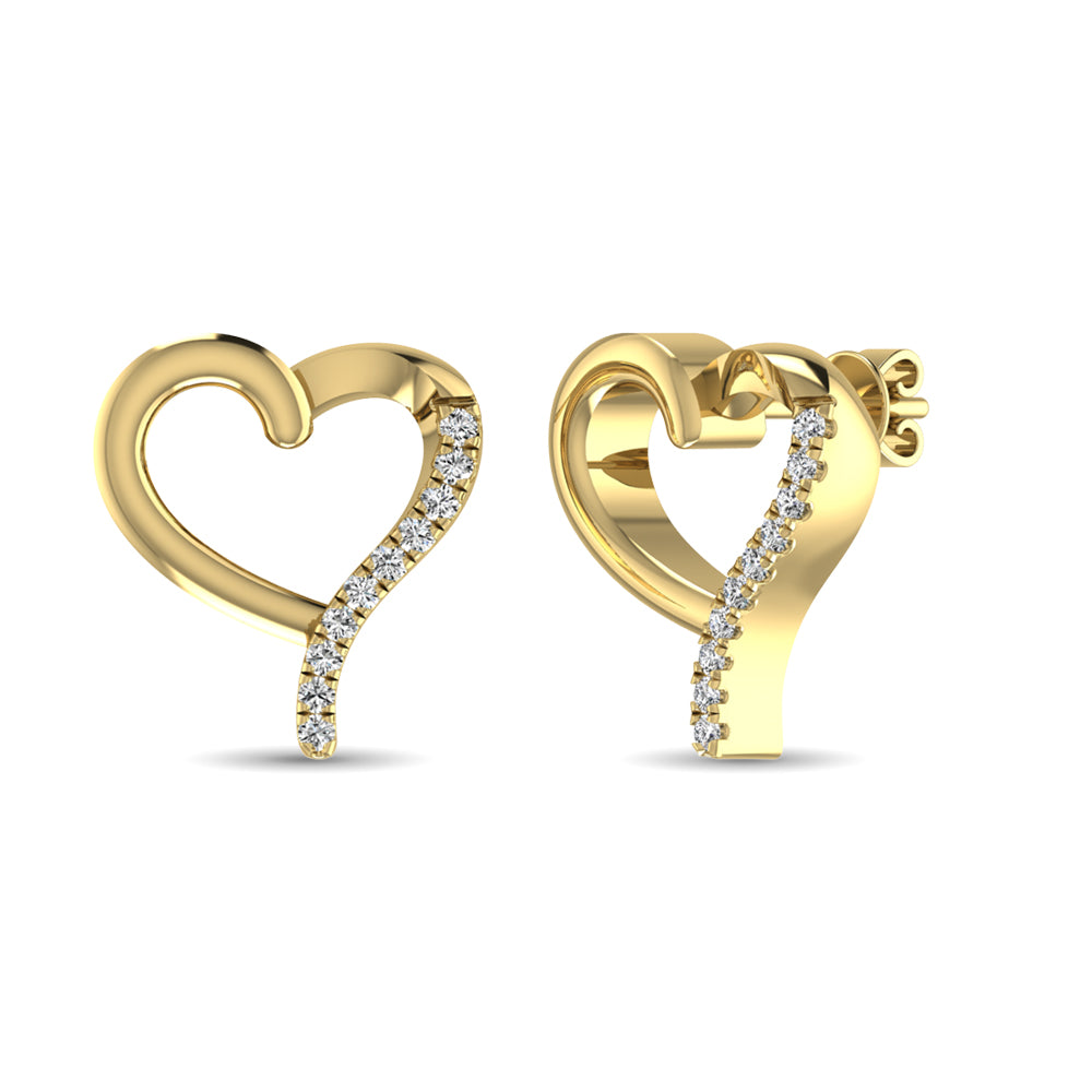 10K Yellow Gold 1/20 Ct.Tw.Diamond Heart Earrings