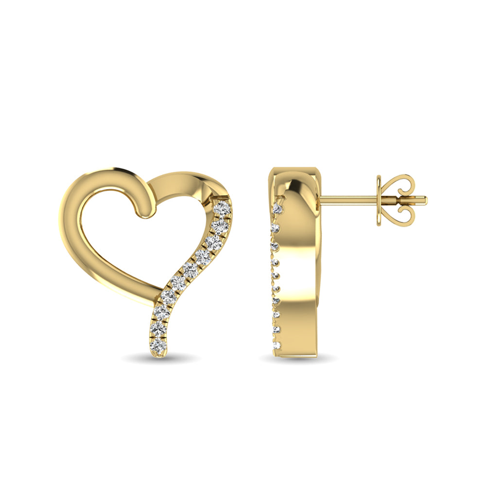 10K Yellow Gold 1/20 Ct.Tw.Diamond Heart Earrings