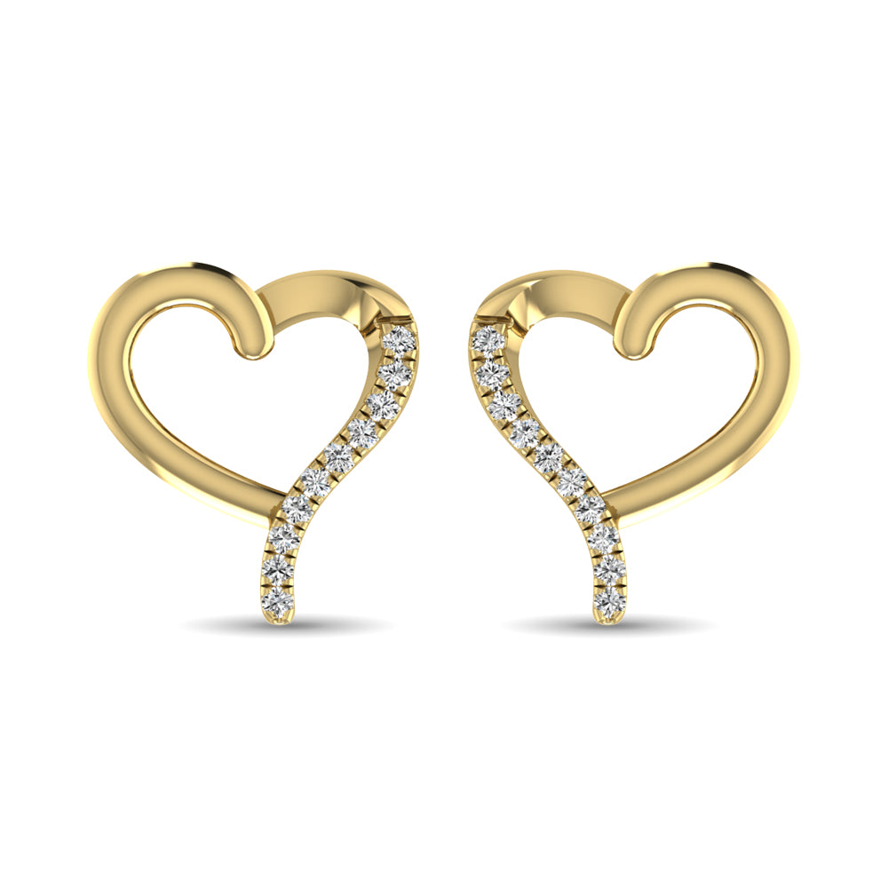 10K Yellow Gold 1/20 Ct.Tw.Diamond Heart Earrings