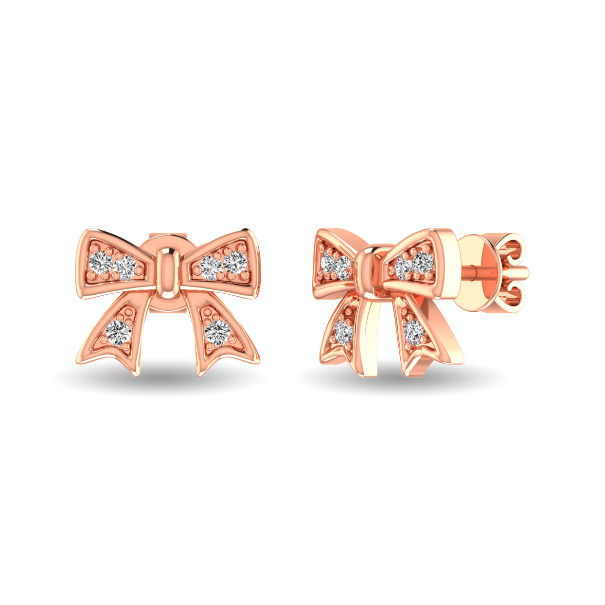 10K Rose Gold Diamond Accent Bow Earrings