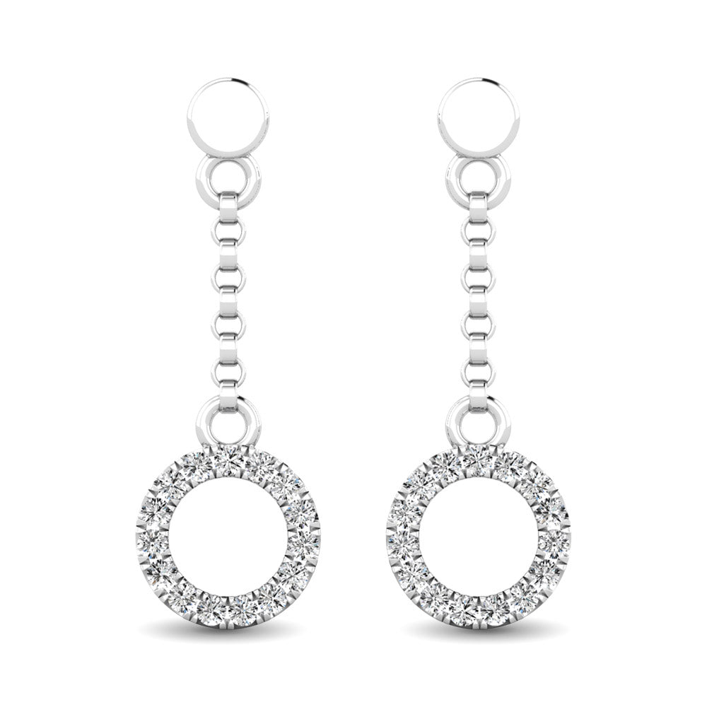 10K White Gold 1/20 Ct.Tw.Diamond Circle Drop Earrings
