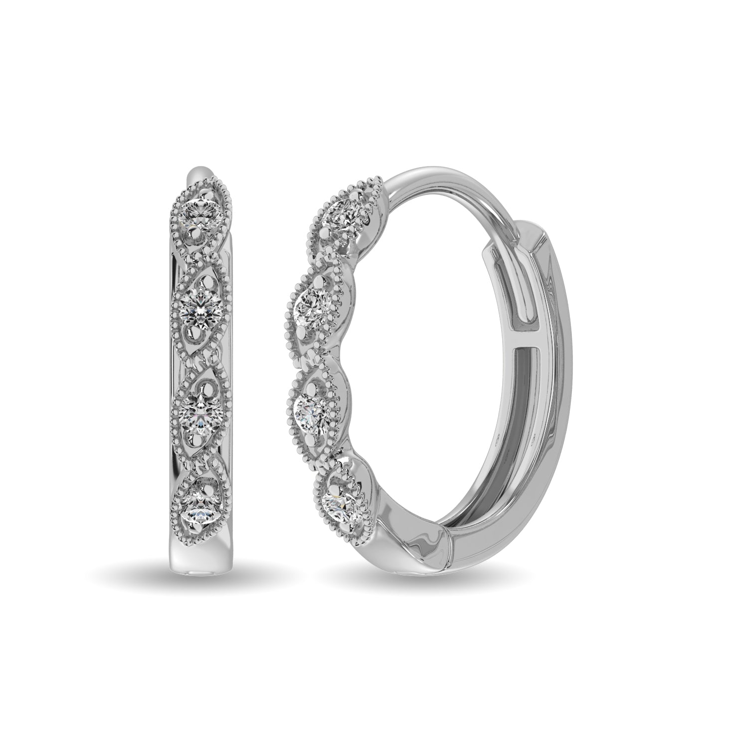 10K White Gold 1/20 Ctw Diamond Hoop Earrrings