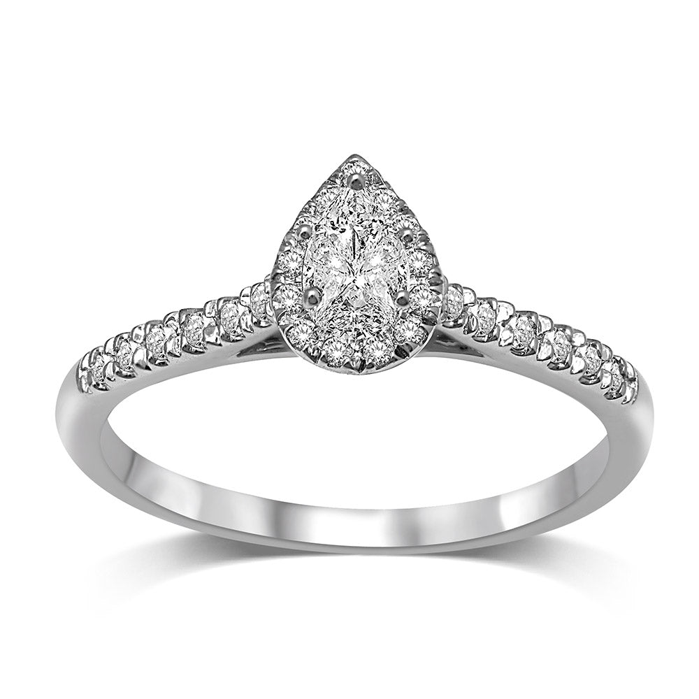14K White Gold 1/2 Ct.Tw.Diamond Halo Engagement Ring