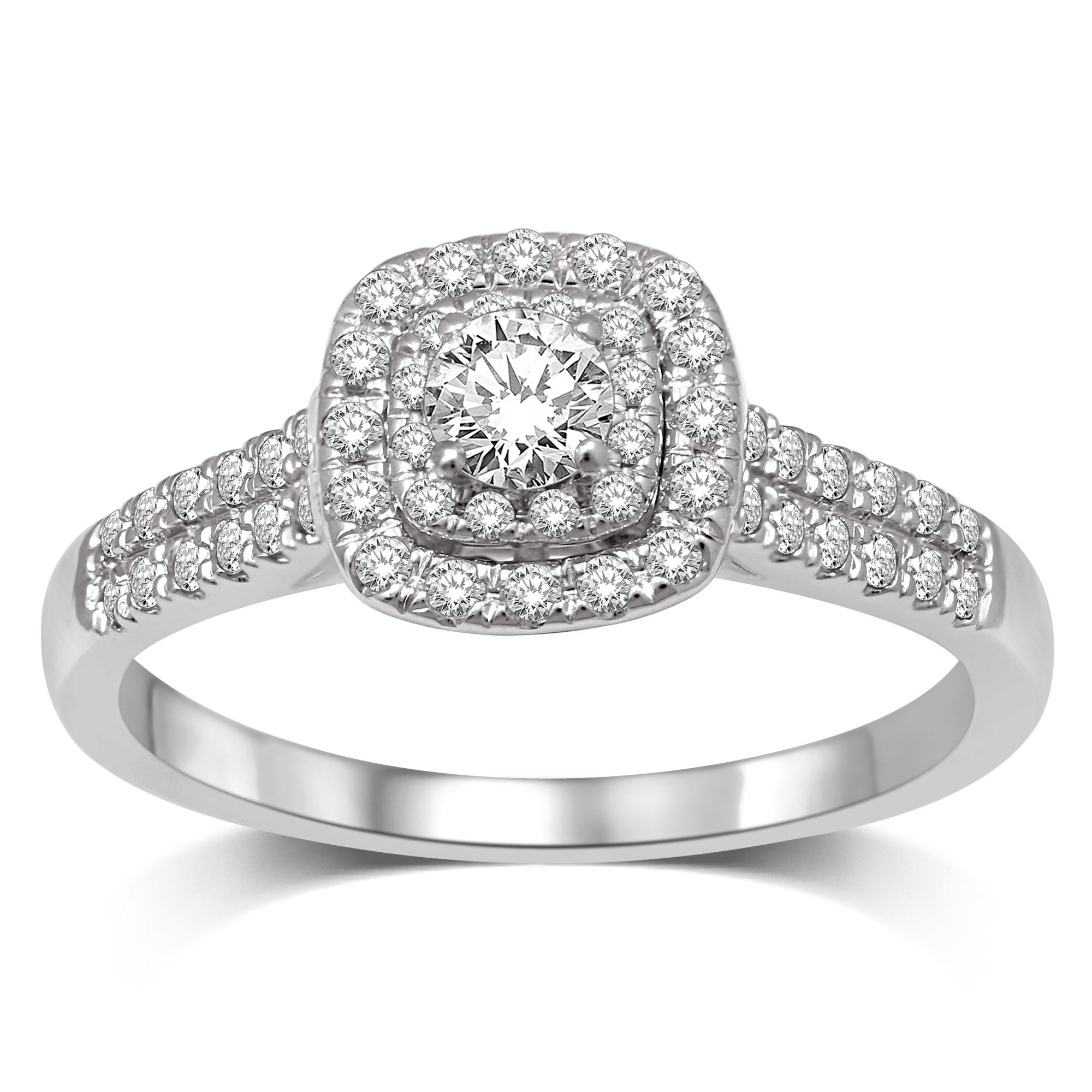 14K White Gold 1/2 Ct.Tw.Diamond Halo Engagement Ring