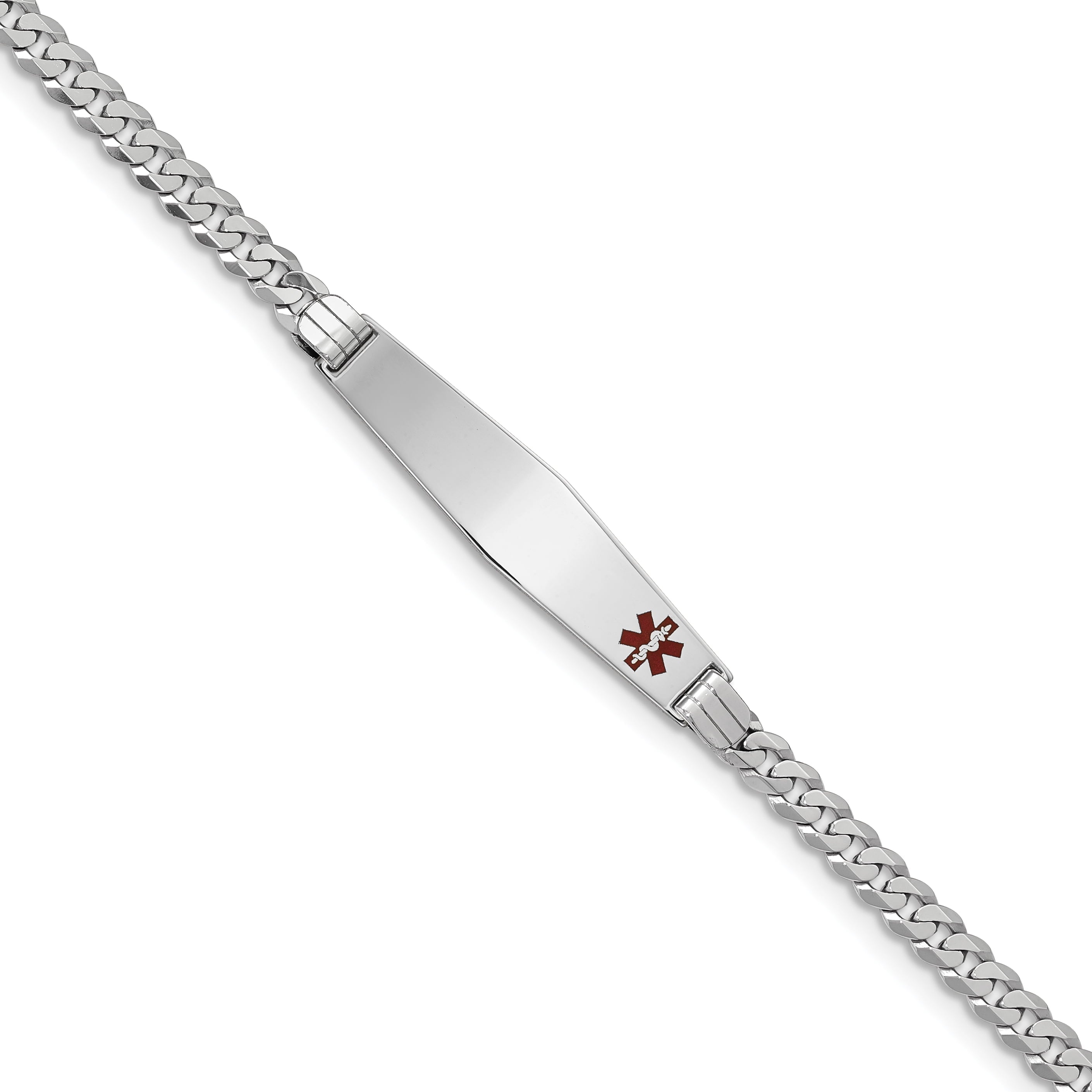 14K Wg Medical Soft Diamond Shape Red Enamel Flat Curb Link Id Bracelet