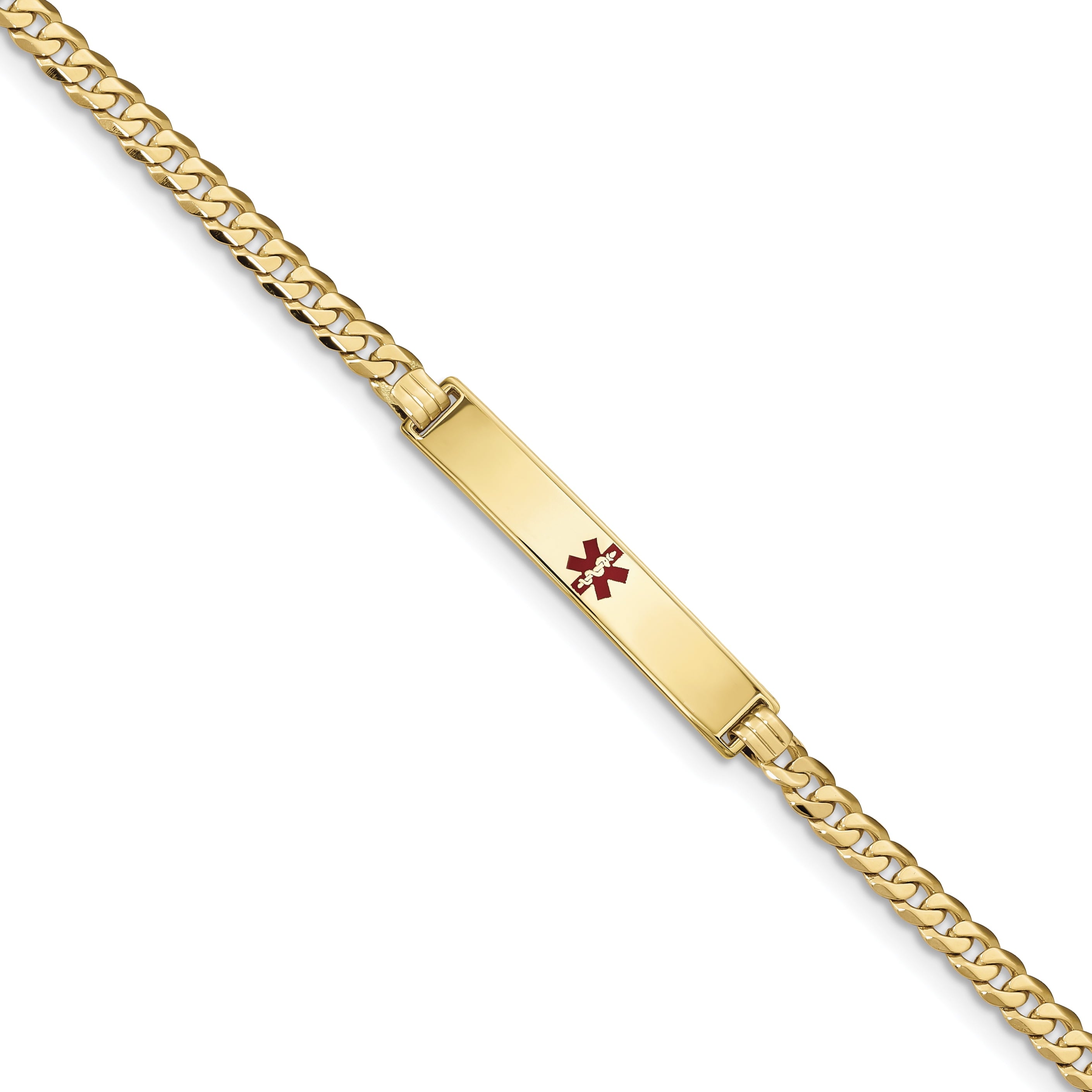 14K Medical Red Enamel Flat Curb Link Id Bracelet