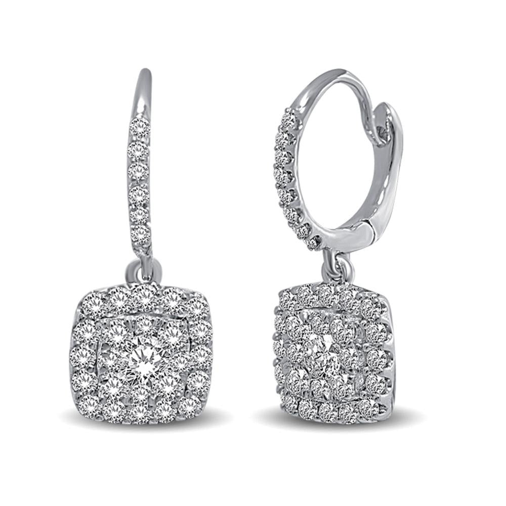 14K White Gold 1 1/2 Ctw Diamond Drop Earrings