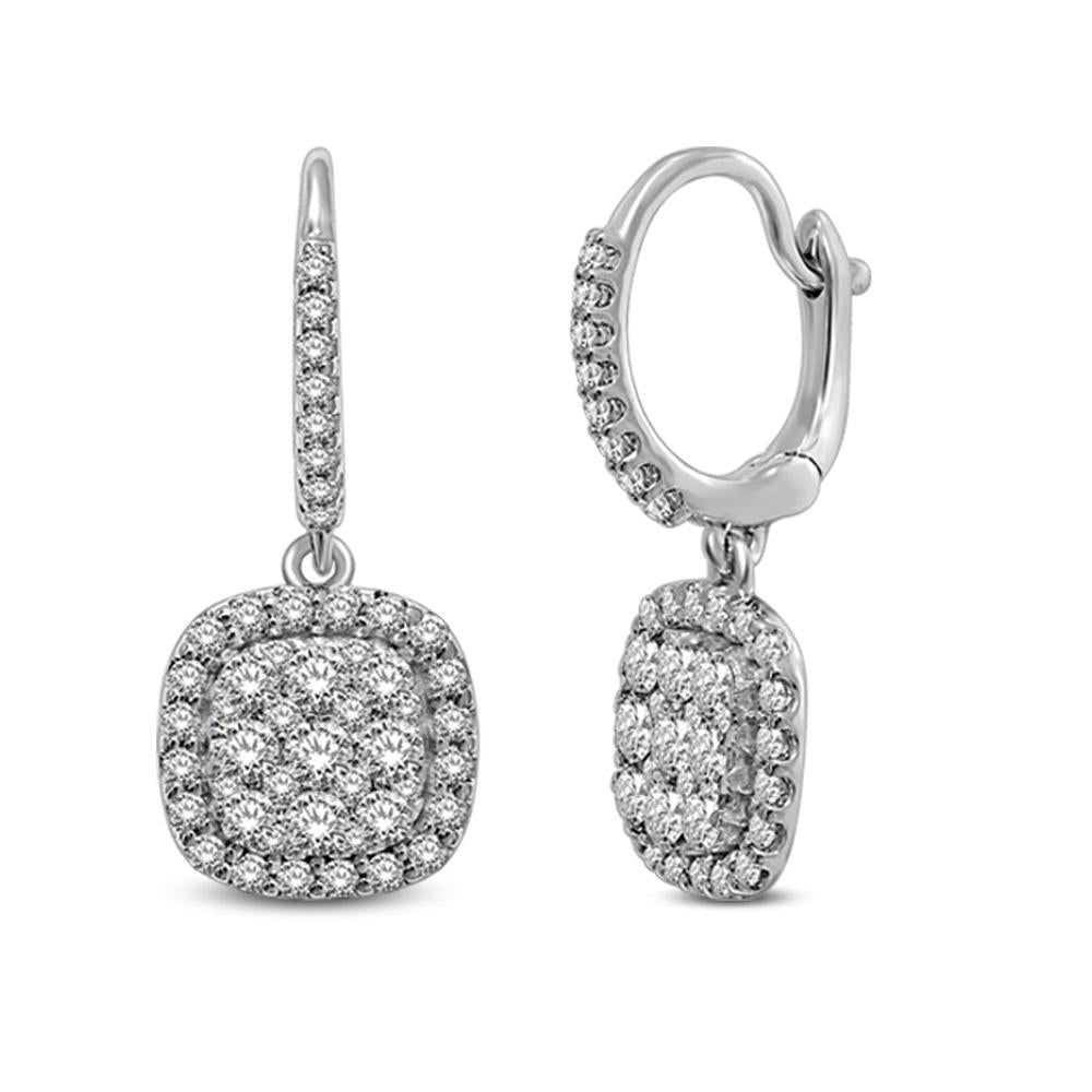 14K White Gold 2 Ctw Diamond Drop Earrings