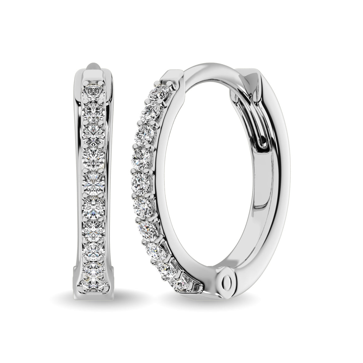 10K White Gold 1/10 Ctw Diamond Hoop Earrrings