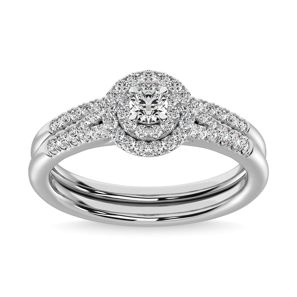 Diamond 3/8.Ct.Tw. Double Halo Bridal Ring In 10K White Gold