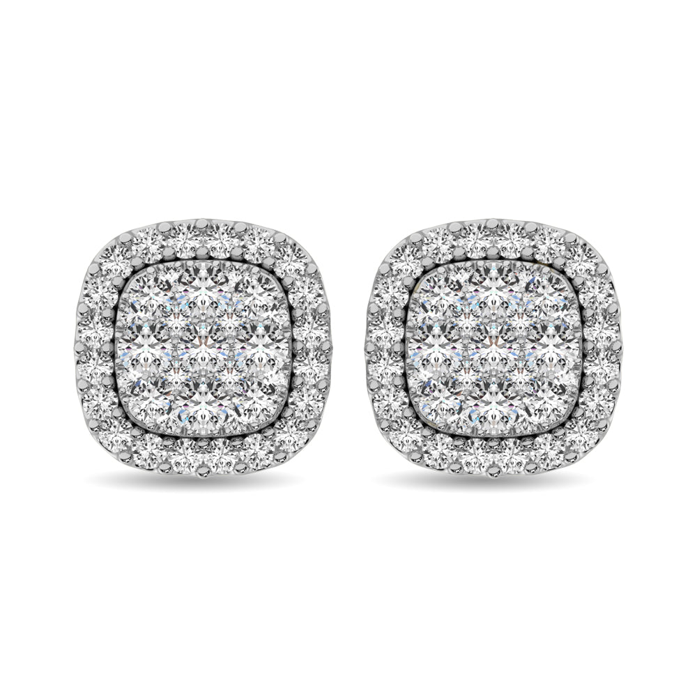 Diamond 5/8 Ct.Tw. Cluster Stud Earrings In 14K White Gold