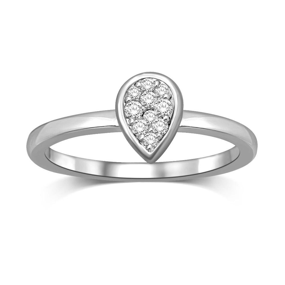 14K White Gold 1/10 Ctw Diamond Pear Shape Flower Ring