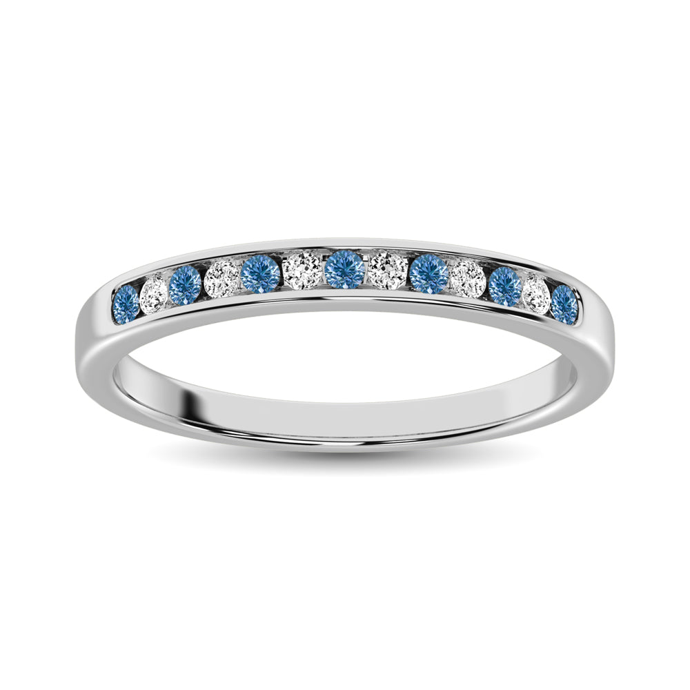 White and Blue Diamond 1/6 Ct.Tw. Ladies Band in 14K White Gold