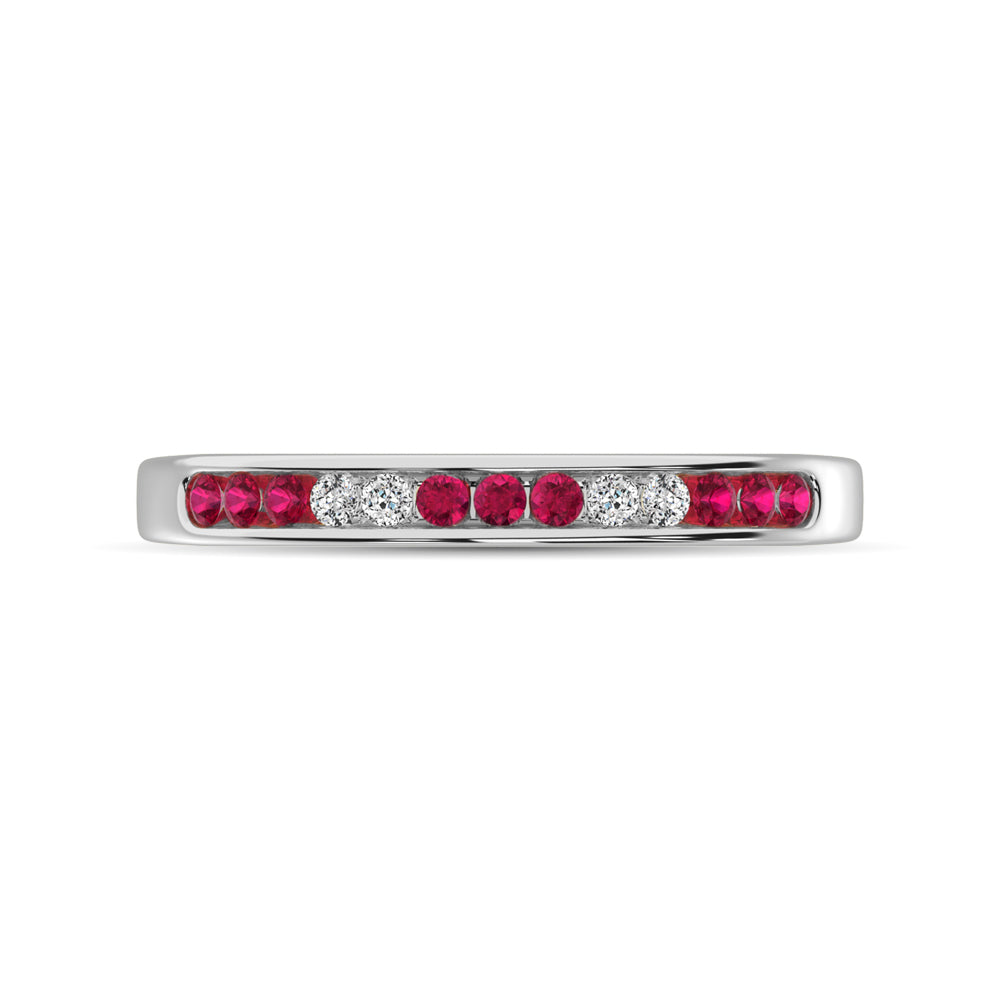 14K White Gold 1/5 Ctw Ruby & Diamond Machine Band