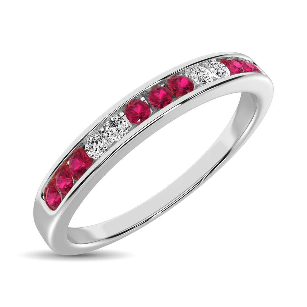 14K White Gold 1/5 Ctw Ruby & Diamond Machine Band
