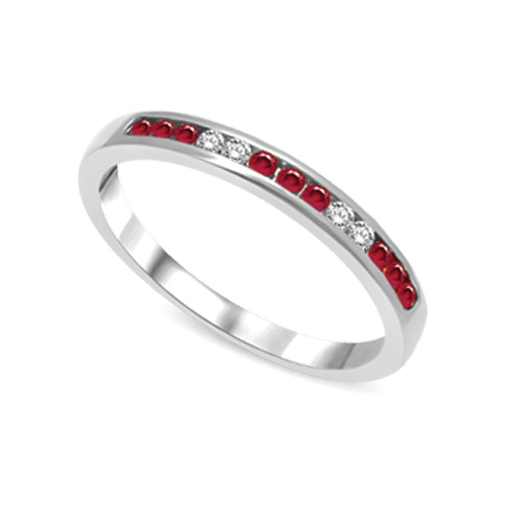 14K White Gold 1/5 Ctw Ruby & Diamond Machine Band