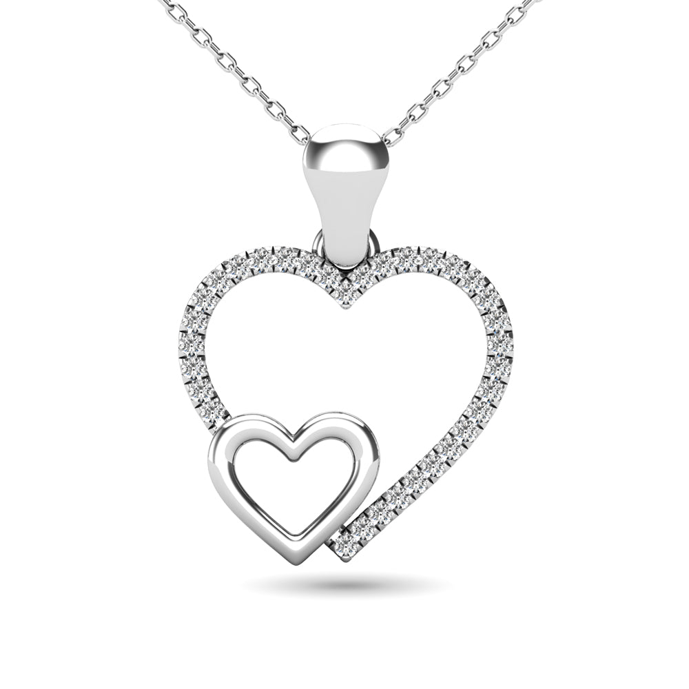 10K White Gold 1/20 Ctw Diamond Double Heart Pendant