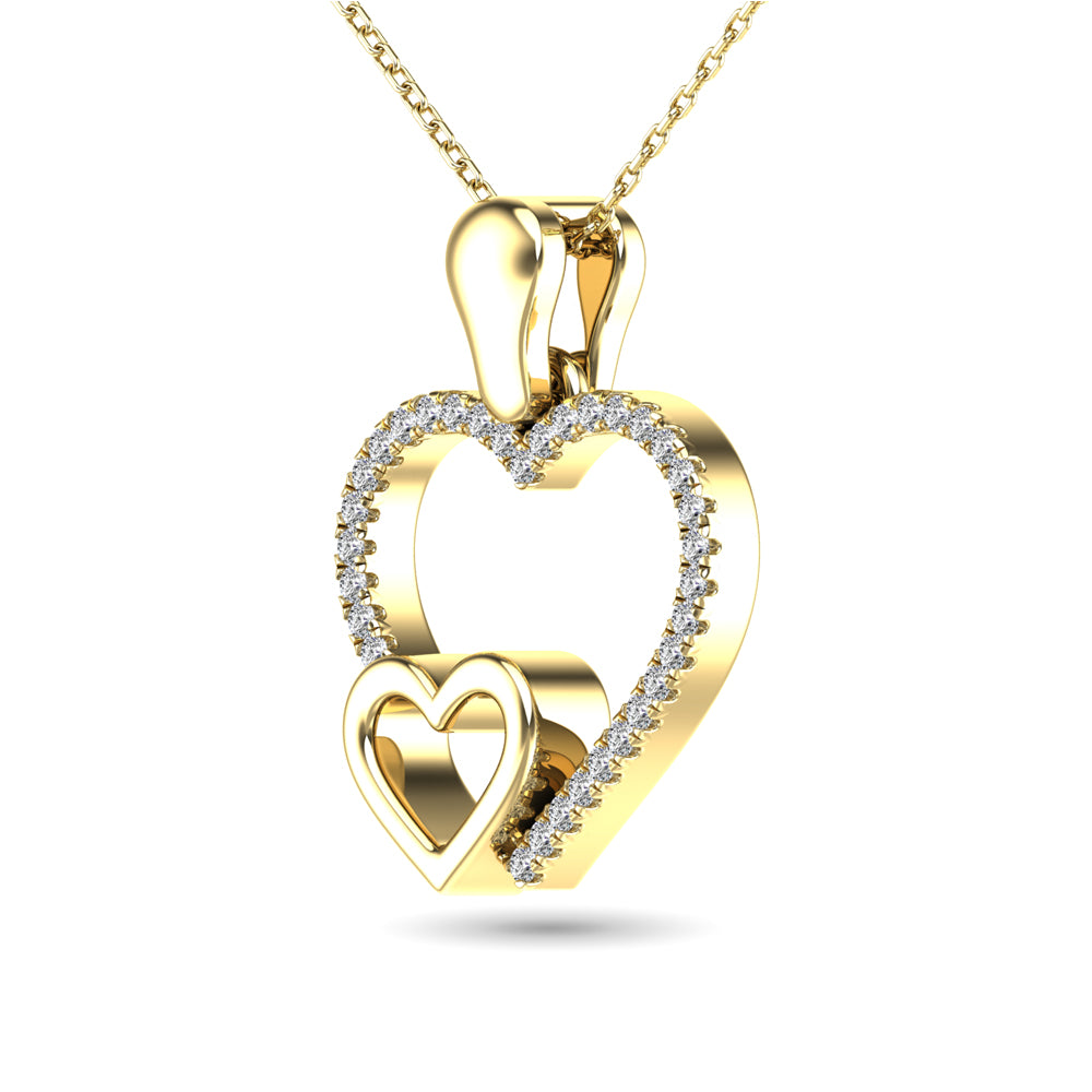 10K Yellow Gold 1/20 Ctw Diamond Double Heart Pendant