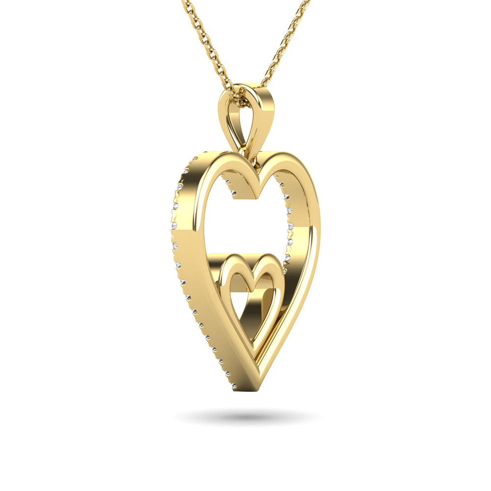10K Yellow Gold 1/5 Ctw Diamond Double Heart Pendant