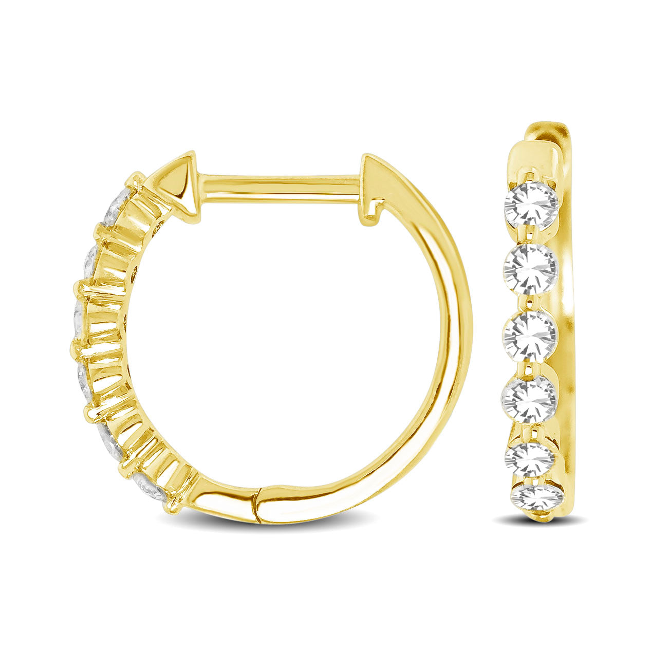 14K Yellow Gold 1/4 Ctw Diamond Hoop Earrings