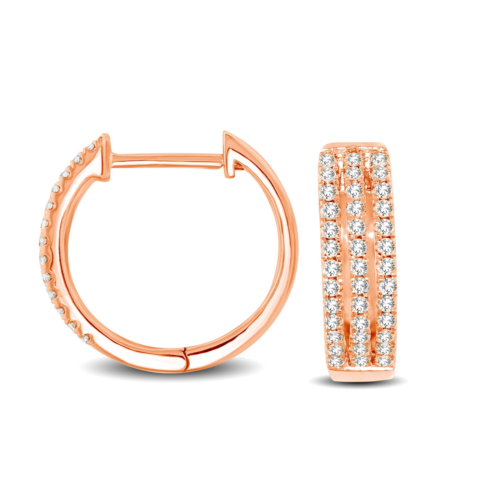10K Rose Gold 1/4 Ctw Diamond Hoop Earrings
