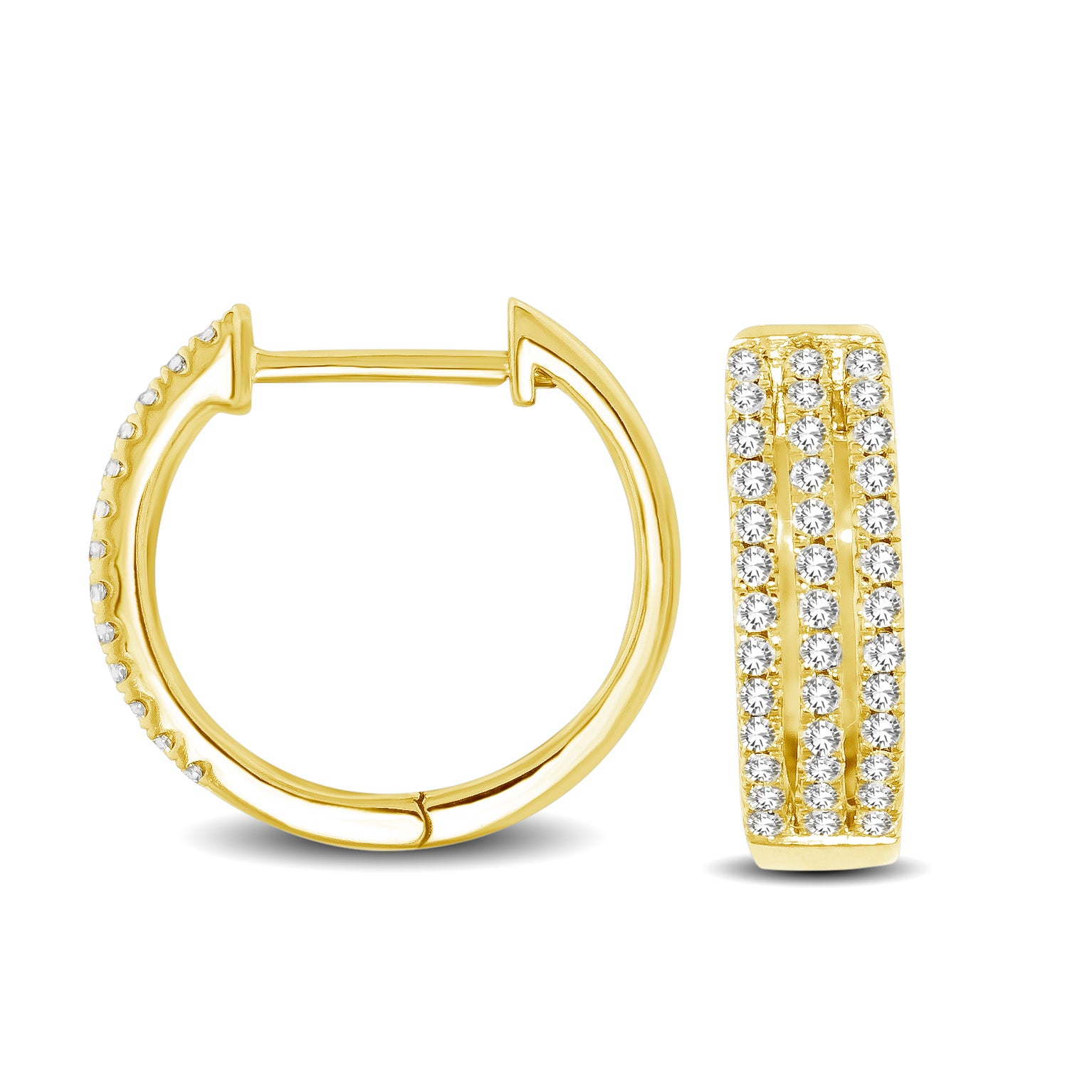 10K Yellow Gold 1/4 Ctw Diamond Hoop Earrings