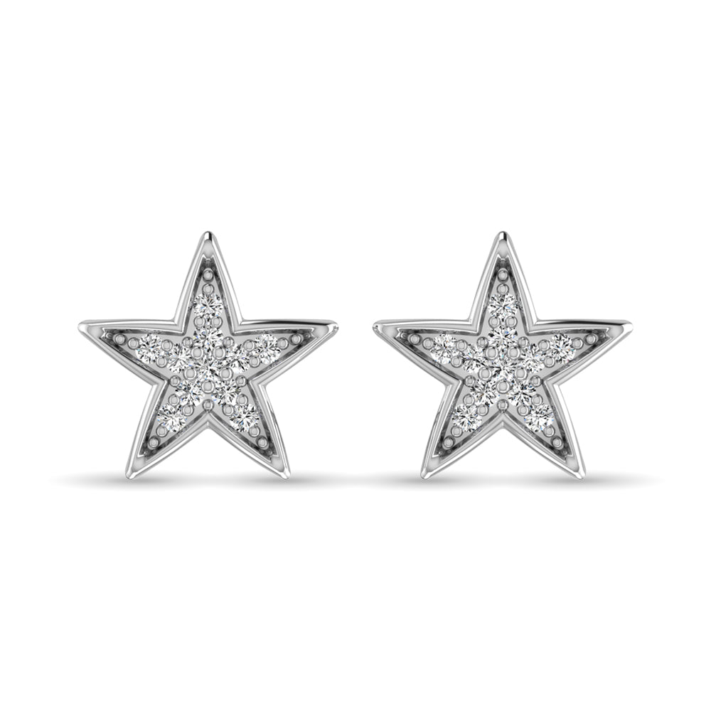 10K White Gold 1/20 Ctw Diamond Twinkle Star Earrings