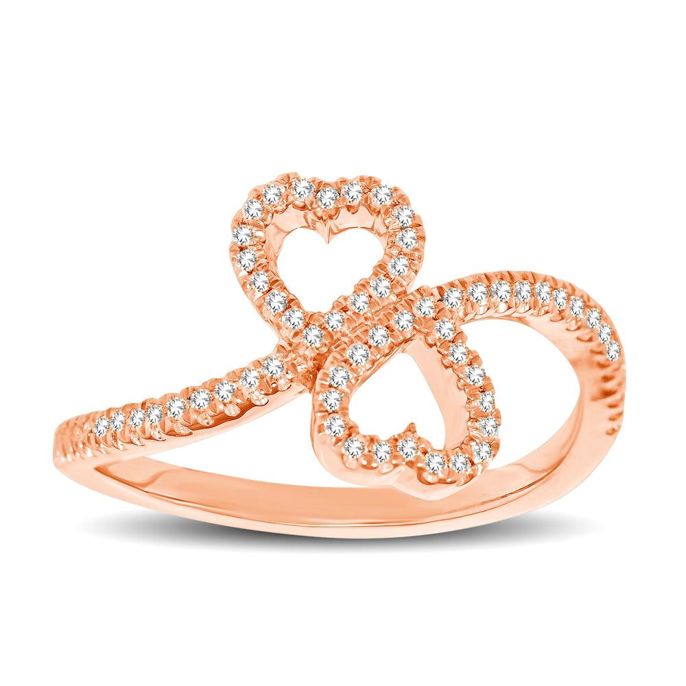 10K Rose Gold 1/5 Ctw Diamond Double Heart Ring