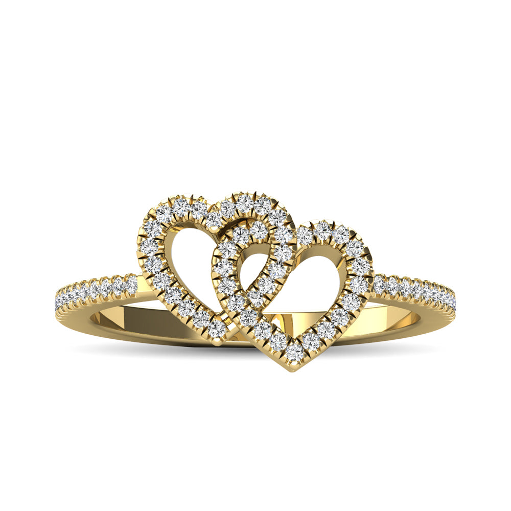 10K Yellow Gold 1/5 Ctw Diamond Double Heart Ring