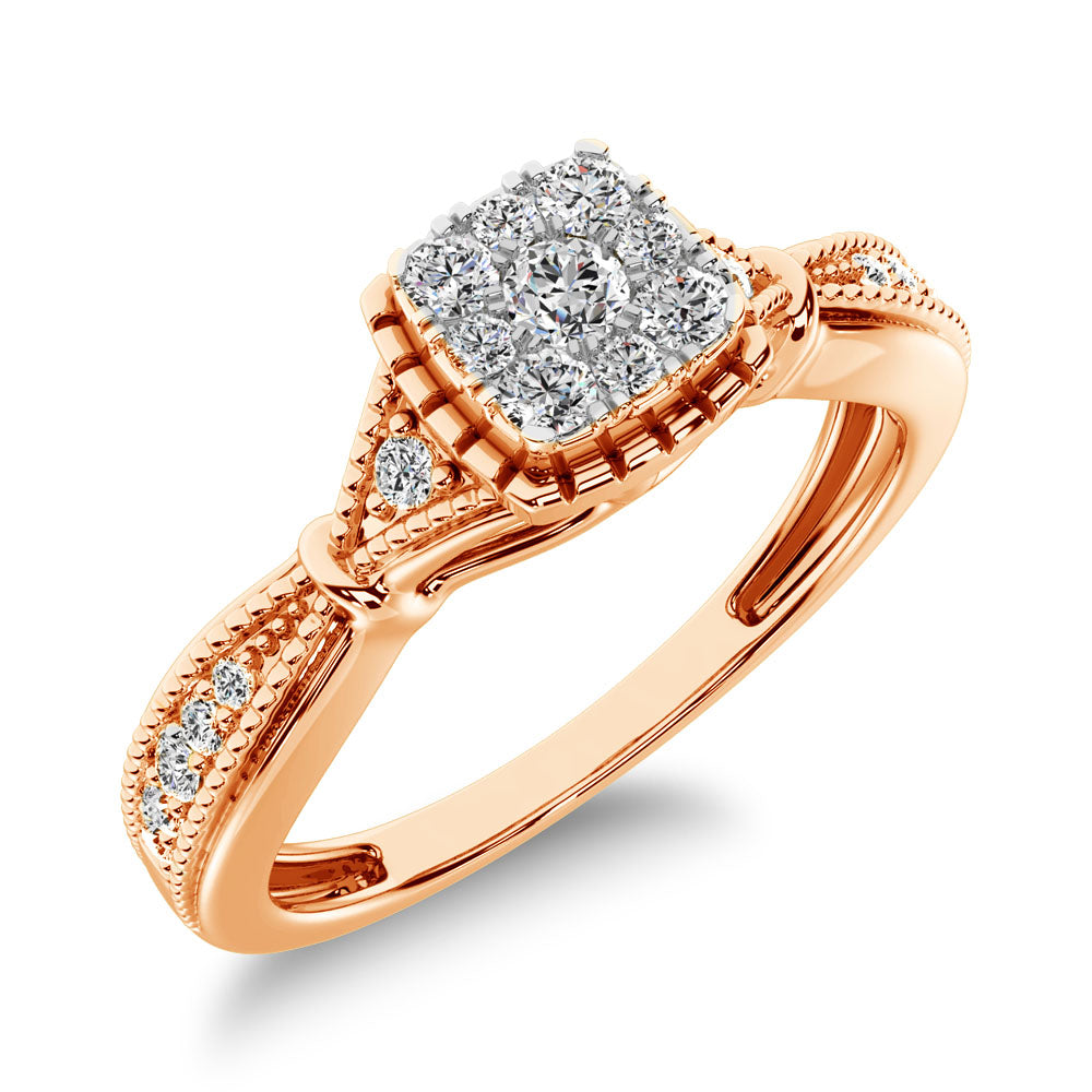 10K Rose Gold 1/5 Ct.Tw. Diamond Square Cluster Engagement Ring