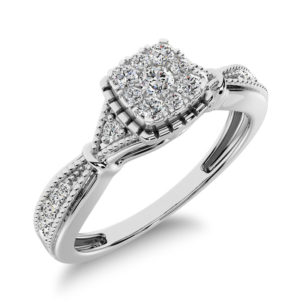 10K White Gold 1/5 Ct.Tw. Diamond Square Cluster Engagement Ring