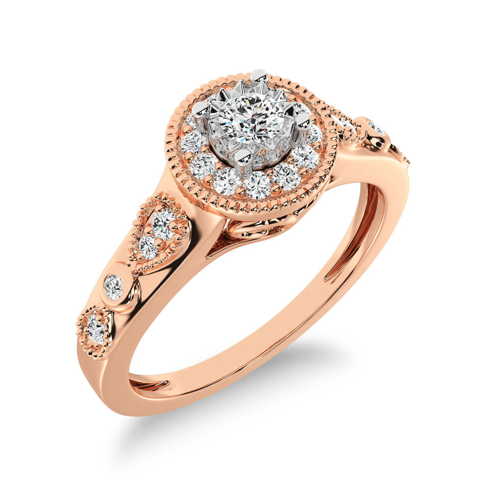 10K Rose Gold Diamond 1/5 Ct.Tw. Milgrain Detail Halo Engagement Ring