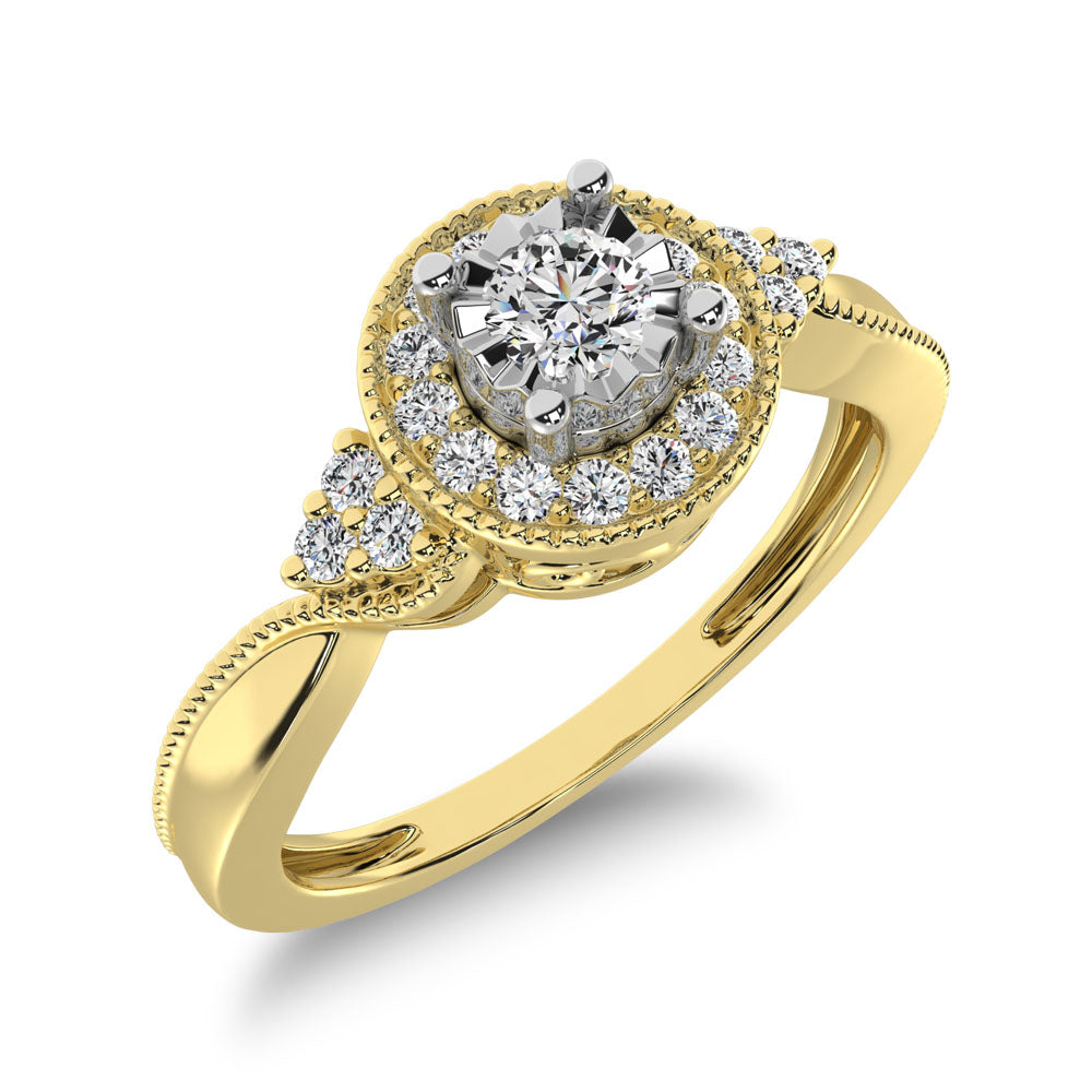 10K Yellow Gold Diamond 1/5 Ct.Tw. Milgrain Detail Halo Engagement Ring