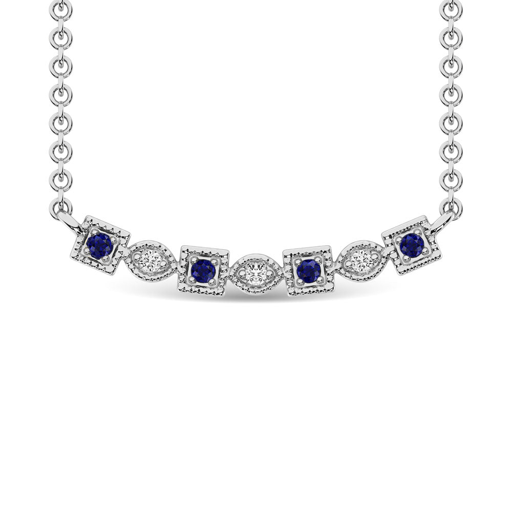 Diamond 1/8 Ct.Tw. And Blue Sapphire Fashion Necklace In 10K White Gold