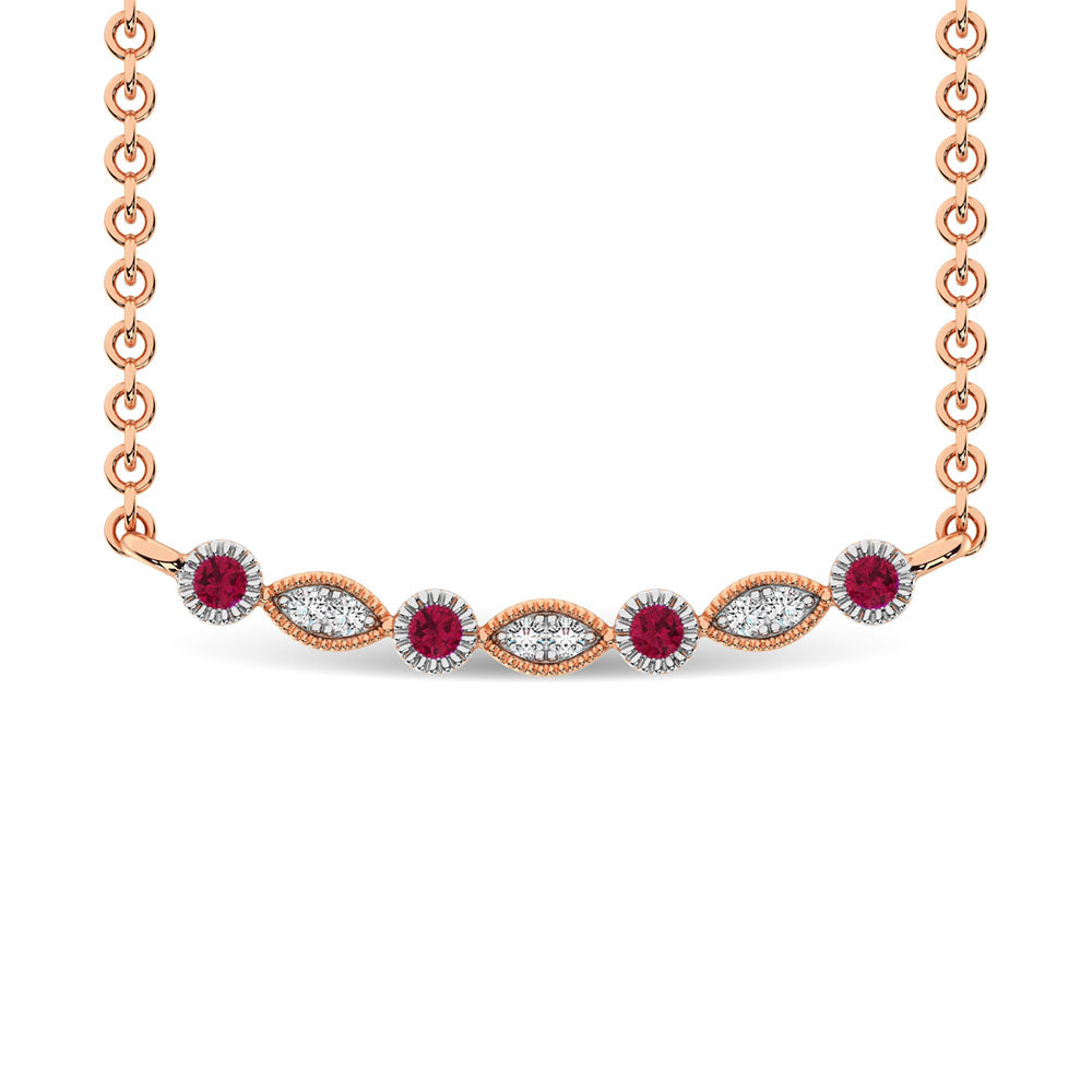 Diamond 1/8 Ct.Tw. And Ruby Fashion Necklace In 10K Rose Gold