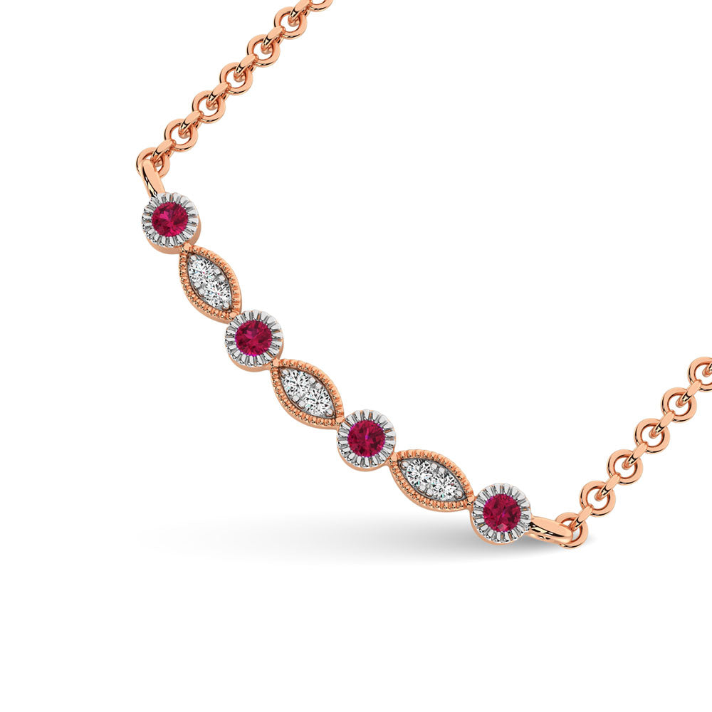 Diamond 1/8 Ct.Tw. And Ruby Fashion Necklace In 10K Rose Gold