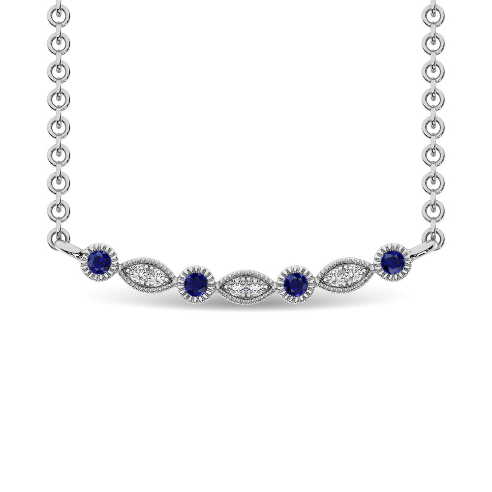Diamond 1/10 Ct.Tw. And Blue Sapphire Fashion Necklace In 10K White Gold