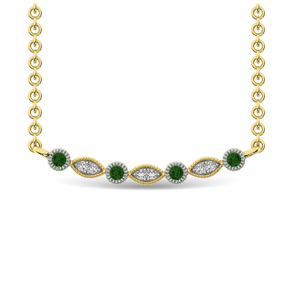 Diamond 1/10 Ct.Tw. And Tsaverite Fashion Necklace In 10K Yellow Gold