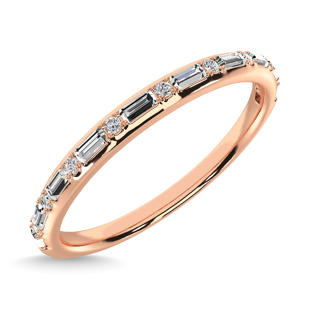 Diamond 1/10 Ct.Tw. Round And Baguette Stackable Ring In 14K Rose Gold