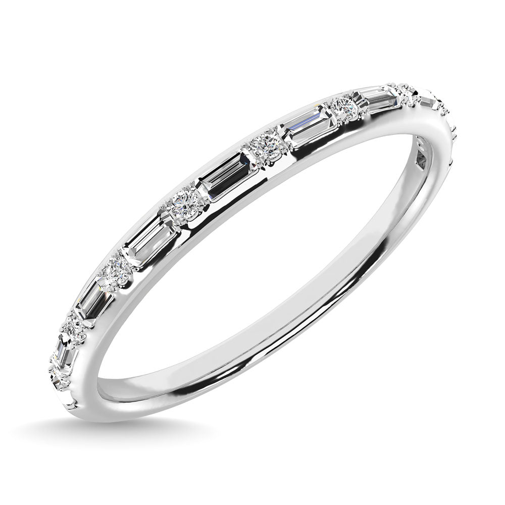 Diamond 1/10 Ct.Tw. Round And Baguette Stackable Ring In 14K White Gold