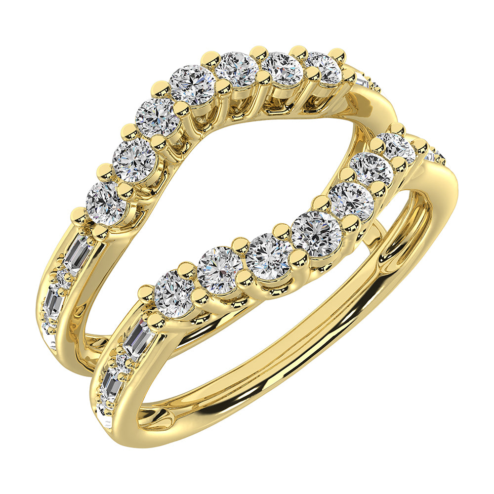 14K Yellow Gold 1/2 Ct.Tw. Round And Baguette Diamond Guard Ring