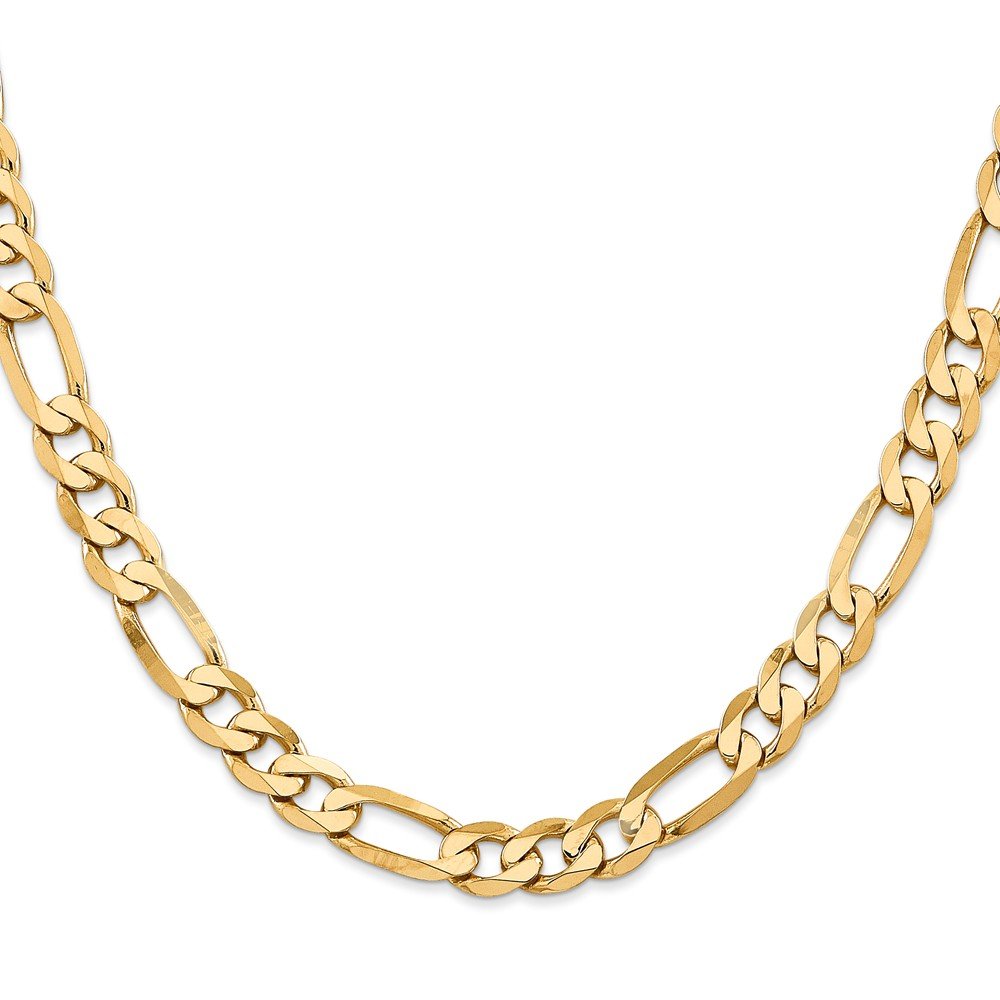 14K 20 Inch 7.5Mm Flat Figaro With Lobster Clasp Chain
