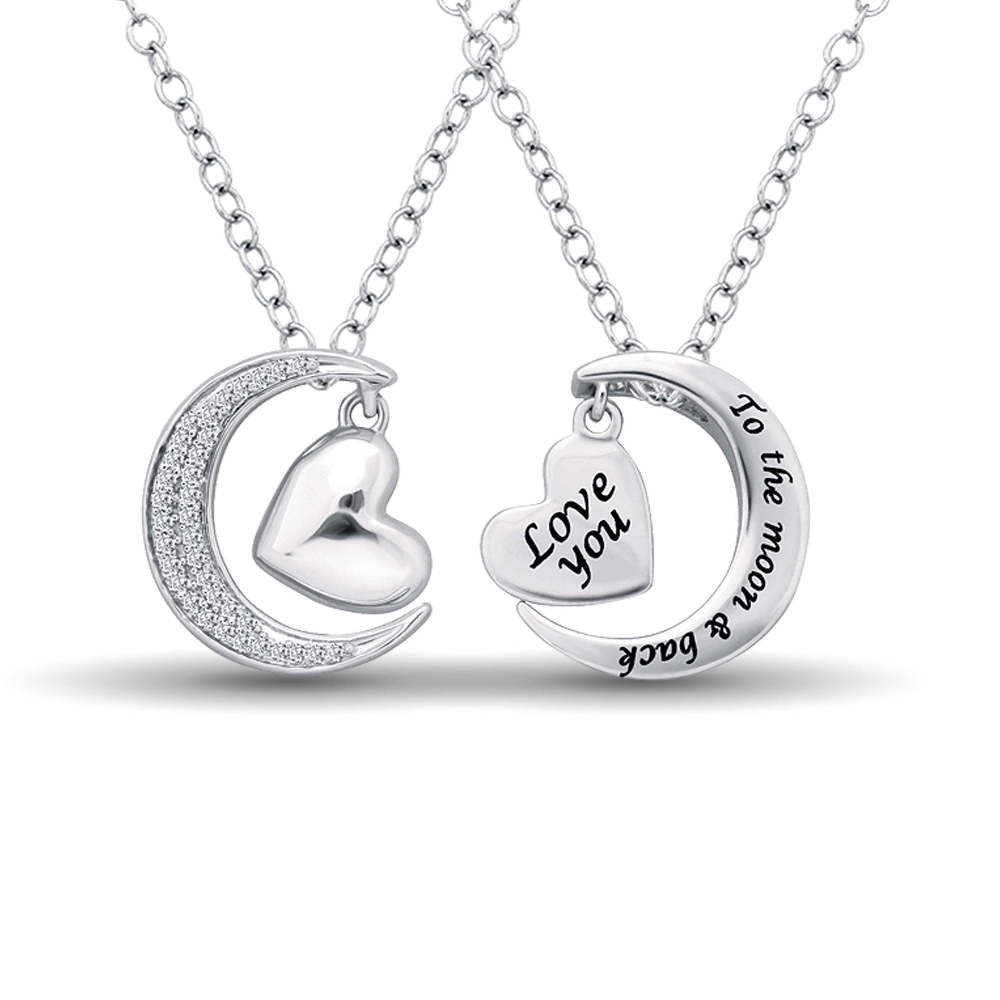Sterling Silver 1/8 Ctw Diamond Heart & Moon Pendant