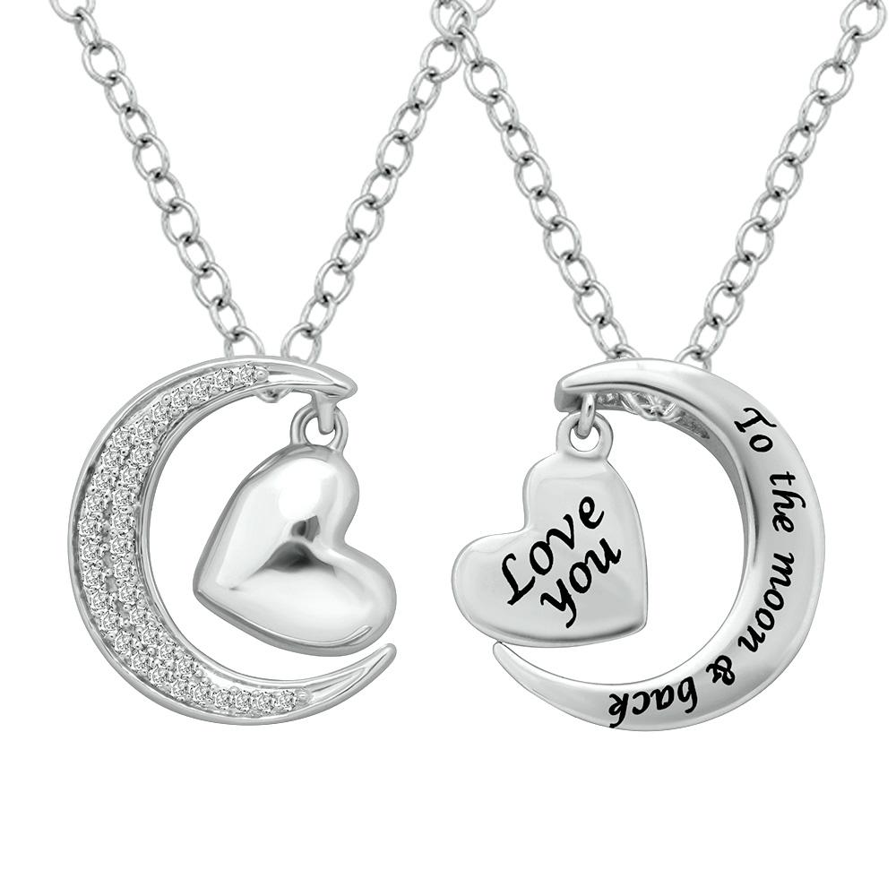 Sterling Silver 1/8 Ctw Diamond Heart & Moon Pendant