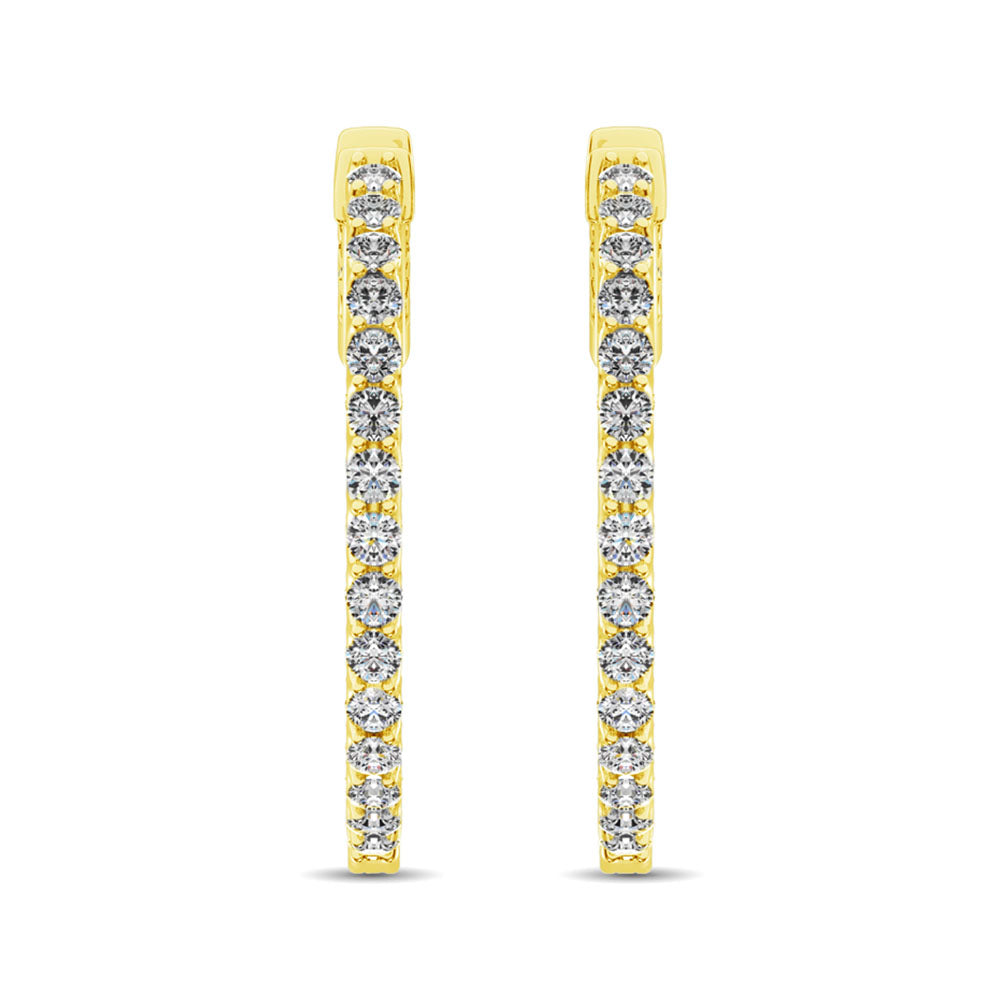 14K Yellow Gold Diamond 3/4 Ct.Tw. In and Out Hoop Earrings
