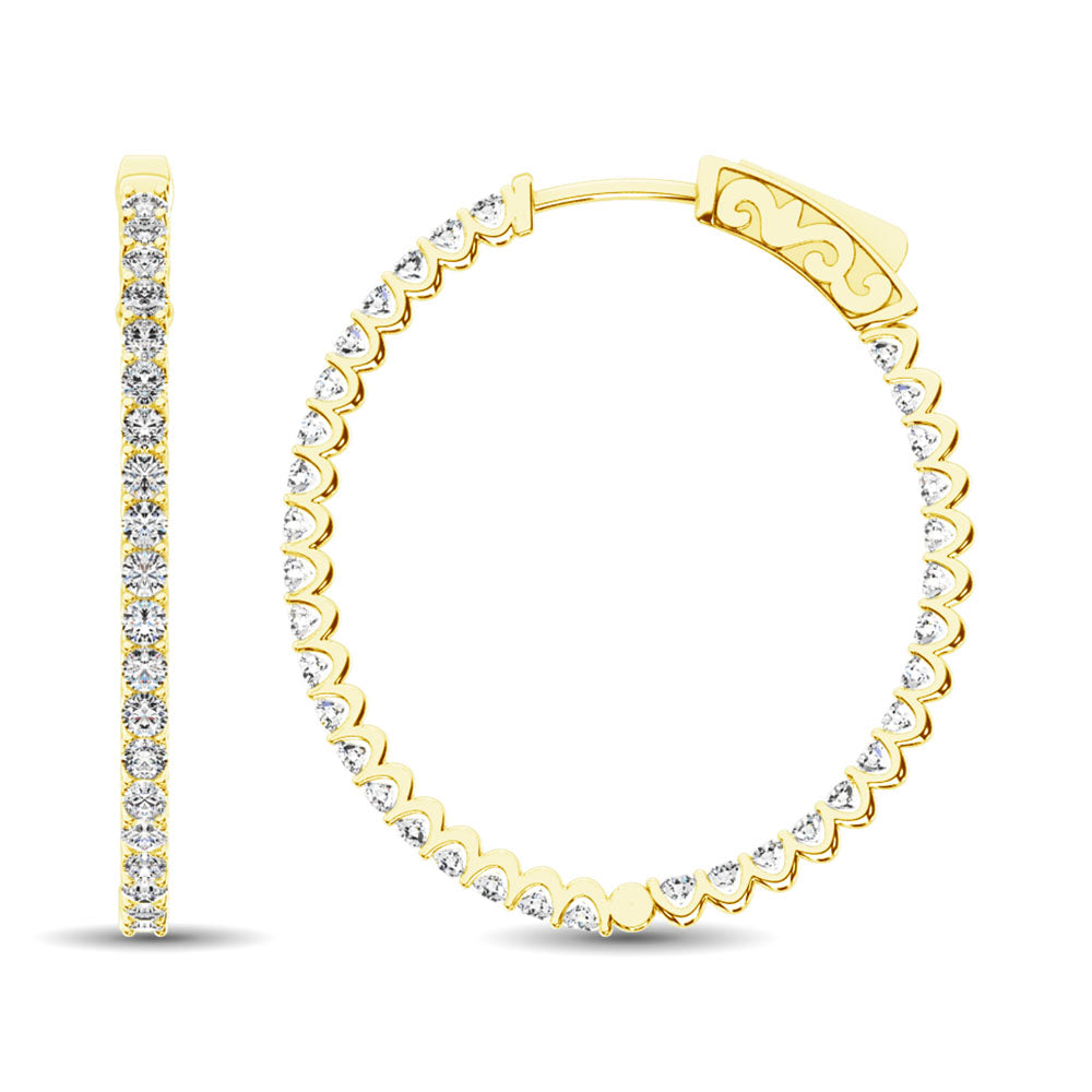 14K Yellow Gold Diamond 2 1/2 Ct.Tw. In And Out Hoop Earrings