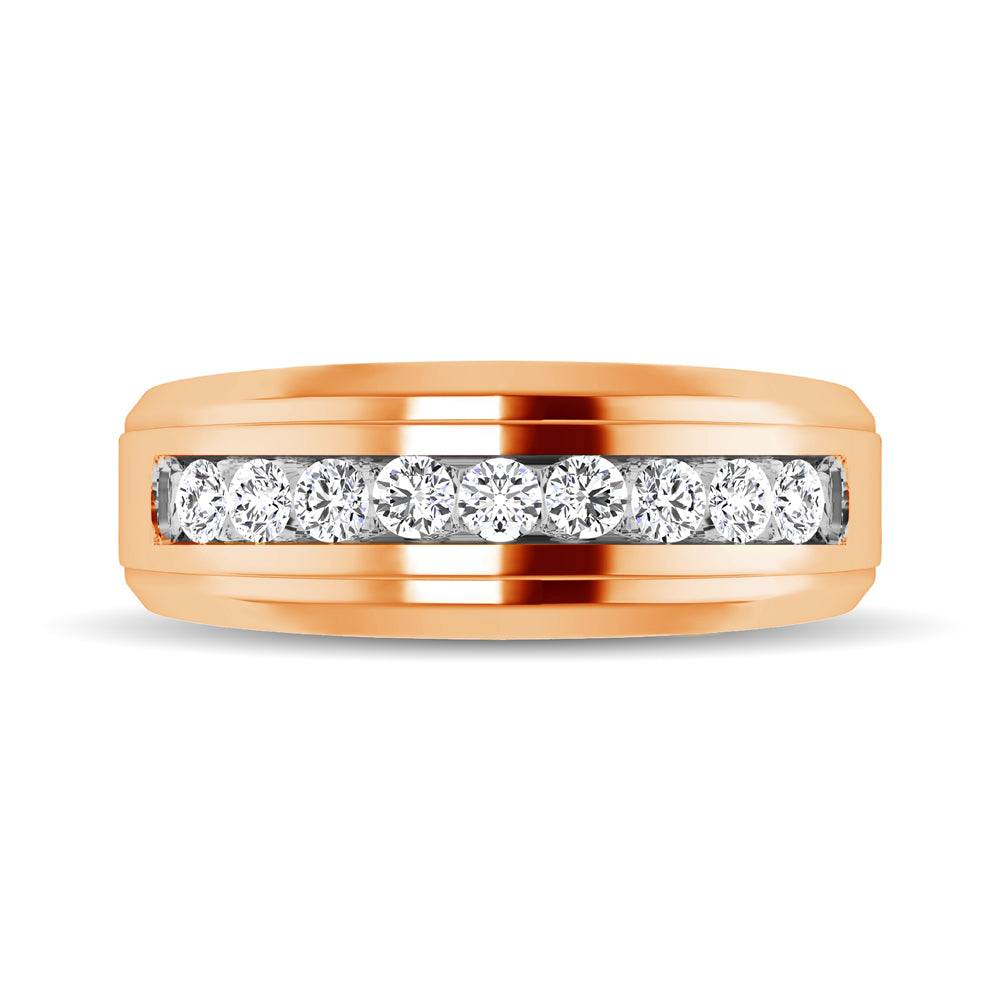 10K Rose Gold 1/4 Ct.Tw. Diamond 9 Stone Satin Finish Mens Band