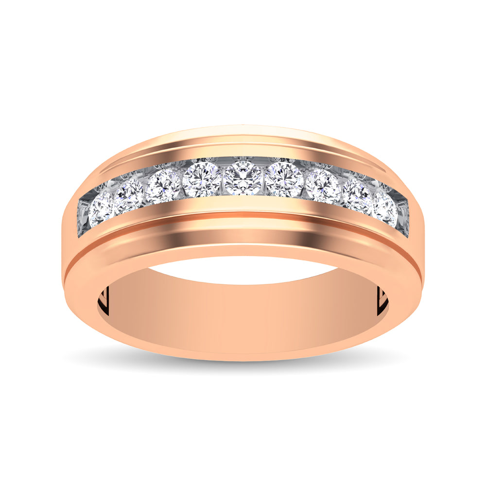 10K Rose Gold 1/4 Ct.Tw. Diamond 9 Stone Satin Finish Mens Band