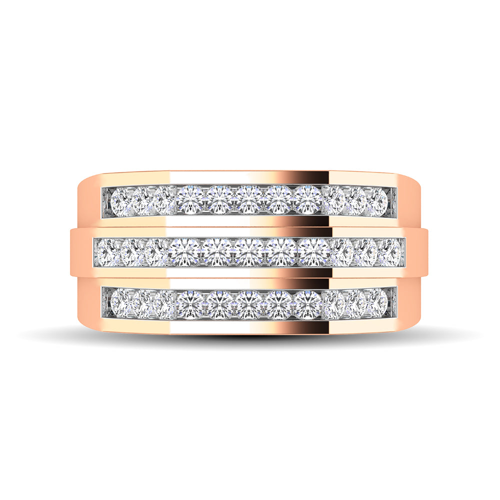 10K Rose Gold 1/4 Ct.Tw. Diamond Triple Row Mens Band